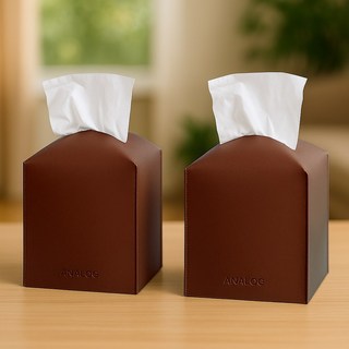 (1+1) 아날로그 감성디자인 소프트레더 가죽 티슈케이스 티슈커버 2p, 빈티지브라운