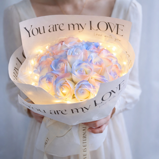 데일리무드 파스텔 LED 19송이 비누 꽃다발 + 쇼핑백, 1개, 크리스탈