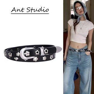 ANT 潮牌設計感花朵細款腰帶 皮帶 腰帶女 腰間配飾 精品皮帶 細皮帶 復古腰帶 黑色皮帶 女生腰帶 細皮帶女