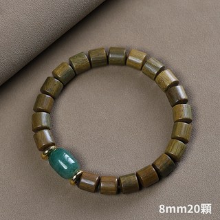 綠檀木桶珠手串 東陵玉天珠配飾 木質單圈手鏈佛珠文玩飾品 男女款
