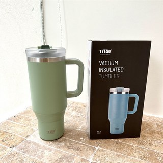 타이소코리아 텀블러 대용량 빨대 손잡이 텀블러 보온 보냉텀블러 스텐 차량용 운동 기념품, 카키, 1개, 1.2L