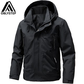 OBLYSTEP 男款衝鋒衣 寬鬆連帽戶外防水外套 秋冬保暖防風休閒短款
