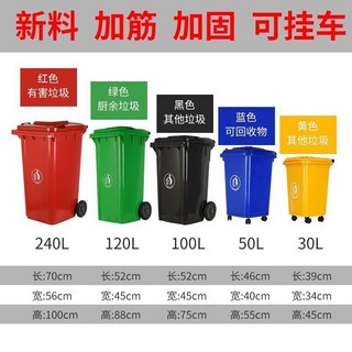 戶外環衛垃圾桶 大容量分類商用 240L 加厚帶蓋箱 街道大號, 藍色【寶藍】質保12年,50陞無輪無蓋【空桶】