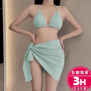 梨卡 隔日到貨 泳衣 泳裝 比基尼 三件式泳衣 性感泳衣 遮肚泳衣 顯瘦泳衣 泳衣女 海邊 CR8448【現貨24H】, 薄荷綠