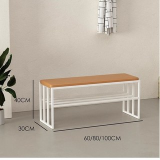 簡約現代奶油風換鞋凳門口家用入戶鞋櫃坐凳一體換鞋椅長凳穿鞋凳收納凳 換鞋凳 床尾凳 換鞋椅, 白架+橙色坐墊：60*30*40