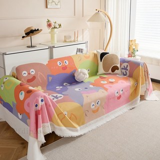 多巴胺防滑全包沙發墊/沙發巾 卡通ins風 四季通用沙發套, 1個, 多巴胺#彩色小怪獸【親膚麵料】,長180X180CM【適用無扶手雙人位】, 多巴胺#彩色小怪獸【親膚麵料】