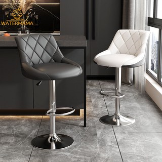 吧檯椅現代簡約靠背高凳子前台收銀吧椅高腳凳可升降加高酒吧椅子, 1個, 矮款,白色