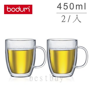 丹麥 Bodum BISTRO 2入 450ml 有把手 雙層隔熱玻璃杯 咖啡杯 原廠盒裝 高, 1個