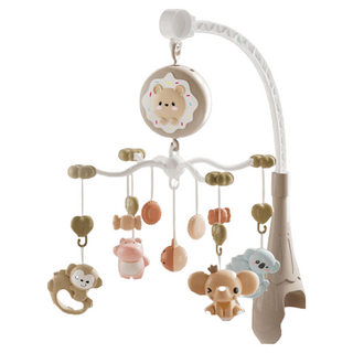 嬰兒安撫床鈴 音樂搖鈴 旋轉床鈴 可投影, 1個, 【月霧灰】小熊床鈴