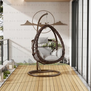 廠家直銷新款陽台吊籃戶外庭院家用藤椅搖籃椅室內懶人鳥巢鞦韆休閑搖椅雙人吊椅太空艙, 1個, 單人木紋色【辮花太空艙】