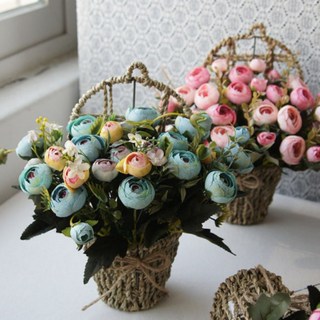 인테리어 쉐비로즈 라탄벽걸이 장식 조화꽃바구니, 1개, mod 퍼플계열