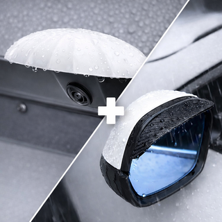 비소레인 후방카메라 빗물가리개 사이드미러 빗물커버 레인 쉴드 세트 비 눈 햇빛 방수, 후방 화이트 + 사이드 블랙