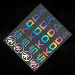 SKODA 反光貼紙 適用 Superb Octavia Kodiaq Karoq Kamiq Scala Fabia 汽車門裝飾, 1個, 鐳射色（一套4張）