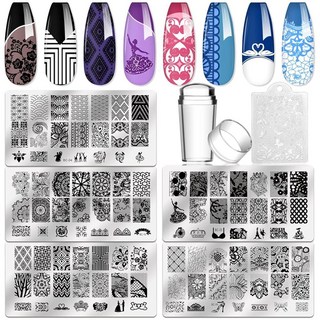 바이티 네일 스탬핑 플레이트 5개 + 스탬퍼 1개 스크레이퍼 레이스 플라워 동물 패턴 아트 템플릿 이미지 도구, Nail Stamping Plates