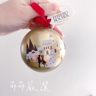 菲菲嚴選 聖誕裝飾小物 義大利 Ferrero Rocher 限量聖誕金莎精裝球 打造華麗金莎聖誕樹, 1個, 聖誕一個閃亮亮, 金色