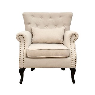 JUSTBUY 斯溫堡單人古典沙發 懶人沙發 休閒椅 孝親椅 沙發躺椅, 透氣亞麻布-杏色, 1個