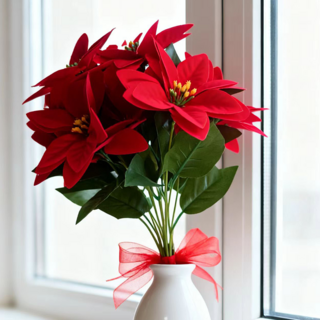 포인세티아 크리스마스 인테리어 성묘꽃 조화꽃다발 1묶음 7송이, 1개, 레드