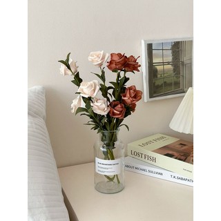 인조 장미 꽃다발 인테리어 조화 플라워 데코 소품 촬영용 빈티지 스타일, 스티커 5개+오프화이트 5개 A