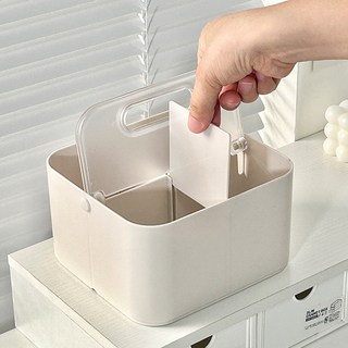 도토릿 4칸 다용도 수납박스 데스크정리함, 1개, 4칸반투명_크림베이지(CB)