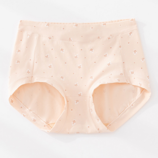 高腰純棉三角內褲，印花透氣舒適，中腰女士底褲, 蝦膚, L