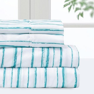 Pointehaven Bedding 트윈 엑스트라 침대 시트 세트 - 3피스 침구 100% 폴리에스터 극세사 매우 부드럽고 관리가 쉬운 리넨 통기성 딥 포켓 소프트 (트윈, 바다 줄무늬