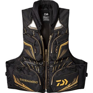 DAIWA DF-3021T頂級款救生衣，舒適透氣，多口袋設計，反光條安全，可調節貼合, 黑色,M