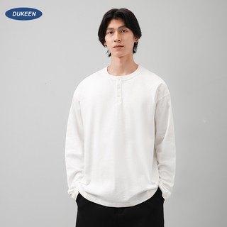 DUKEEN 헤비웨이트 320g 순면 오버핏 남자 헨리넥 긴팔티셔츠 아메카지 데일리 기본 무지티 5컬러