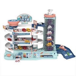 托思奇 電動多層升降軌道兒童汽車停車場大樓，多層小車庫益智玩具，培養空間感知能力, 大號四層停車大樓, 1個