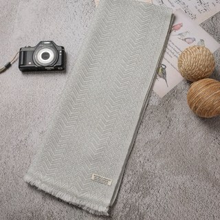 快快慢慢手作坊 窄版喀什米爾羊毛圍巾 灰色人字形紋 脖圍 手工機織