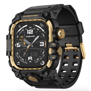 AMBAND 橘色運動風智慧手錶錶帶，透氣耐用個性潮流配件，多款尺寸選擇，輕鬆打造運動時尚風格, 黑金, 1個