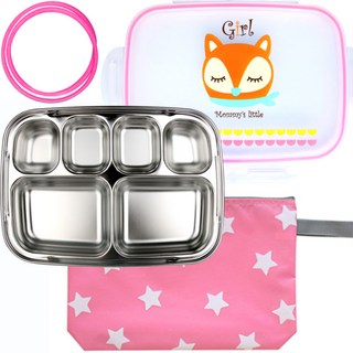 아동 유치원 6구 스텐식판 가방+실리콘패킹 세트, 여우, 1개