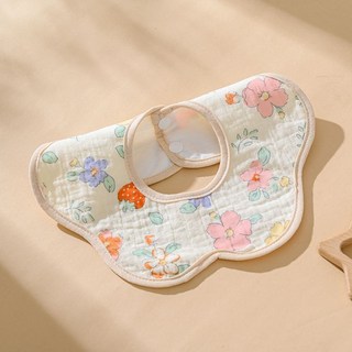 寶寶圍兜 口水巾 嬰兒純棉紗布圍嘴 新生兒防水吐奶旋轉圍兜 男女寶寶可愛圍脖, 1個, 1條-草莓[防水圍嘴]