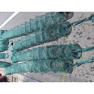 多功能地籠捕魚網，3米17節10洞，附繩，防鏽耐磨，戶外休閒捕蝦蟹工具, 綠色
