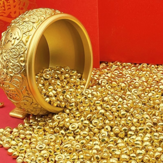 聚寶盆裝飾物 花盆魚缸桌面擺件 招財納福, 1CM亮面金元寶(50入)