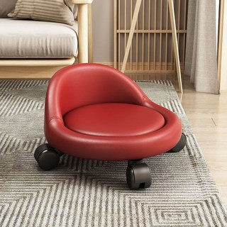 滑輪小凳子 傢用美縫椅 萬向輪矮凳 帶輪擦地移動小板凳 學步神器圓凳, 1個, 陞級款紅帽子靠背滑輪（4輪）, 陞級款紅帽子靠背滑輪（4輪）