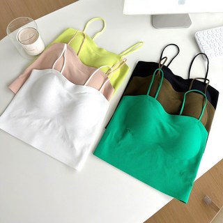 Fee固定杯空氣感小可愛Bra top 女背心 無鋼圈 細肩帶背心 美背 素色 胸墊 夏天穿搭