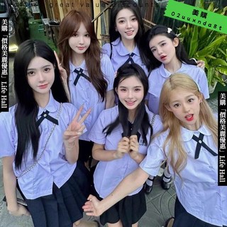 泰國泰式圓領短袖襯衫 學生班服畢業套裝 夏季