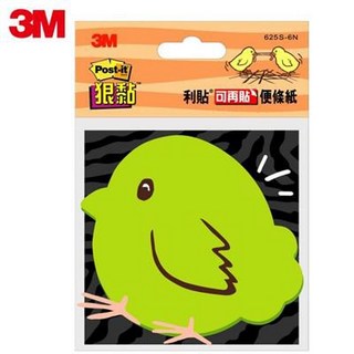 3M狠黏造型便利貼系列小雞625s-6N，超強黏性不易掉落，辦公學習記事留言好幫手, 1個