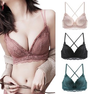 幾何蕾絲雙肩帶加厚4CM內衣 性感法式 無鋼圈內衣 側收包覆副乳內衣 集中爆乳