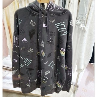 雪莉小姐 街頭率性 滿版 塗鴉 連帽 上衣 加厚 口袋 長版T S-2XL