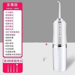 電動沖牙機【四噴頭】脈沖式便攜沖牙器 - 牙齒清潔、牙套適用, 至尊版象牙白【3模式+4原裝噴嘴】