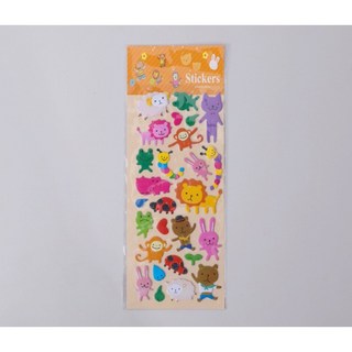 萱寶媽咪baby童裝館 聖誕節泡泡貼3D立體水晶寶石貼紙，閃亮燙金鑽石裝飾，多款動物交通工具造型泡綿立體貼紙, 017兔子獅子泡泡貼