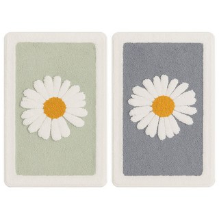 투데이리빙 2p 세트 폭신폭신 플라워 발매트 주방 욕실 현관 미끄럼방지 러그 빨아쓰는 화장실 흡수 매트, 2개, 그레이+그린