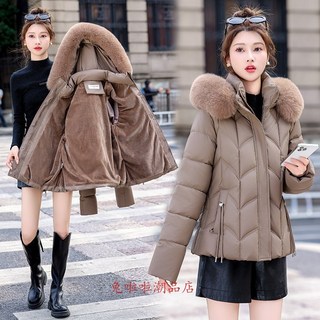 帽可拆韓版女生棉服短版收腰顯瘦羽絨棉服冬天加厚保暖大毛領棉服外套羽絨服保暖外套 連帽外套棉衣厚款機車騎行防風夾克大衣