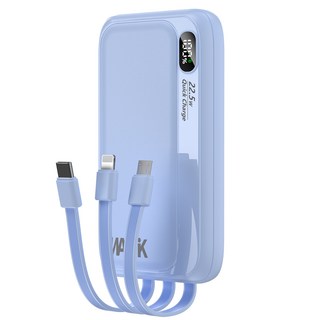 WAPIK PD 22.5W 일체형 대용량 보조배터리 고속충전 M1 10000mAh QC3.0 잔량표시, 블루