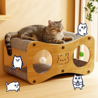 드리피 고양이 숨숨집 하우스 터널형 스크래쳐 장난감, 1개, 우드