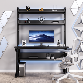 CProsis 컴퓨터책상 타공판 수납후크 추가 가능 게이밍 홈오피스 학생용 1000/1200/1400/1600mm, 블랙