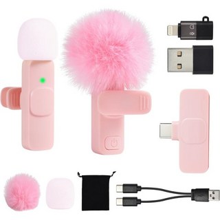 미니 핑크 마이크 for 아이폰 안드로이드폰 태블릿 아이패드 PC USBC 무선 라발리에 영상 촬영 브이로그 유튜브 틱톡 팟캐스트 인터뷰 콘텐츠 크리에이터용 작은 타입 C, 샷건 마이크 방송 유튜브 고음질 아이폰용 미니 핑크 안, 1개, 연한 핑크