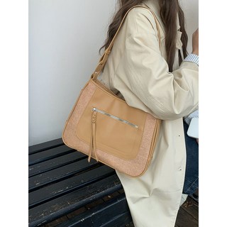 復古時尚撞色馬鞍包，百搭休閒單肩斜挎包, 卡其
