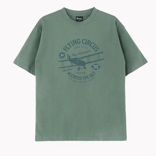 브론테스 남여공용 플라잉 서커스 오버핏 프린팅 코튼 면 반팔 티셔츠